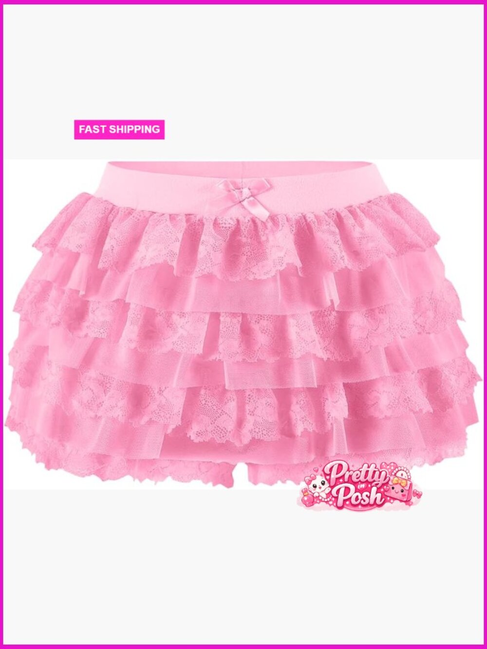Polyester Lace Bloomer Shorts With Layered Ruffles And Elastic Waist
